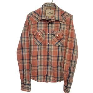 Hollister Men’s M Plaid Button Up Shirt Western Cowboy Y2K Casual Retro